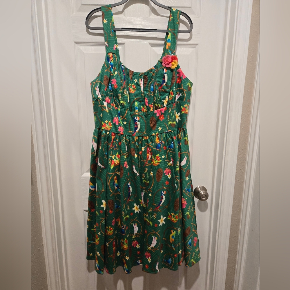 Disney Green Tropical Parrot Print Sundress